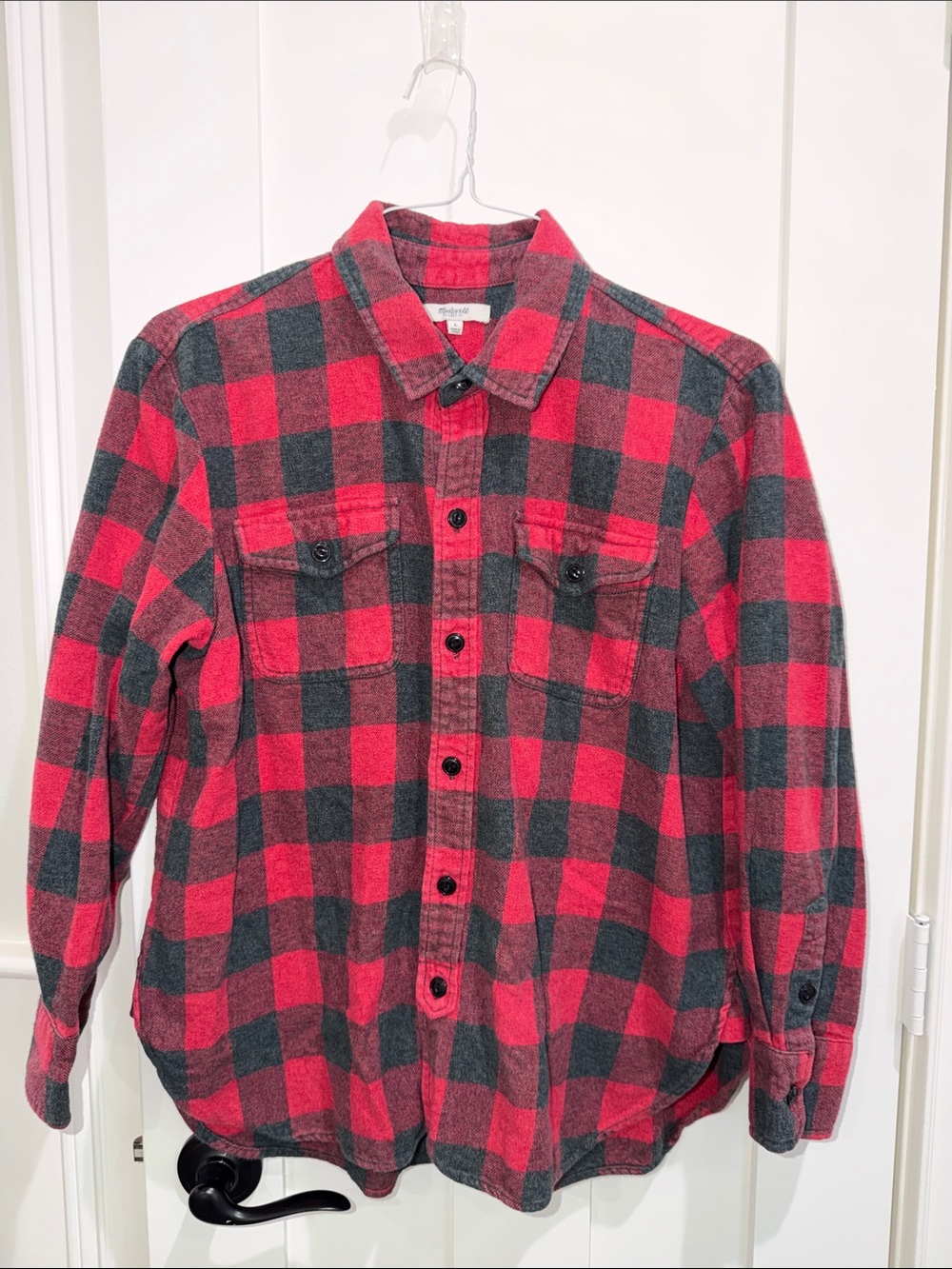 Madewell Red and Gray Buffalo Plaid Button-Down Shirt